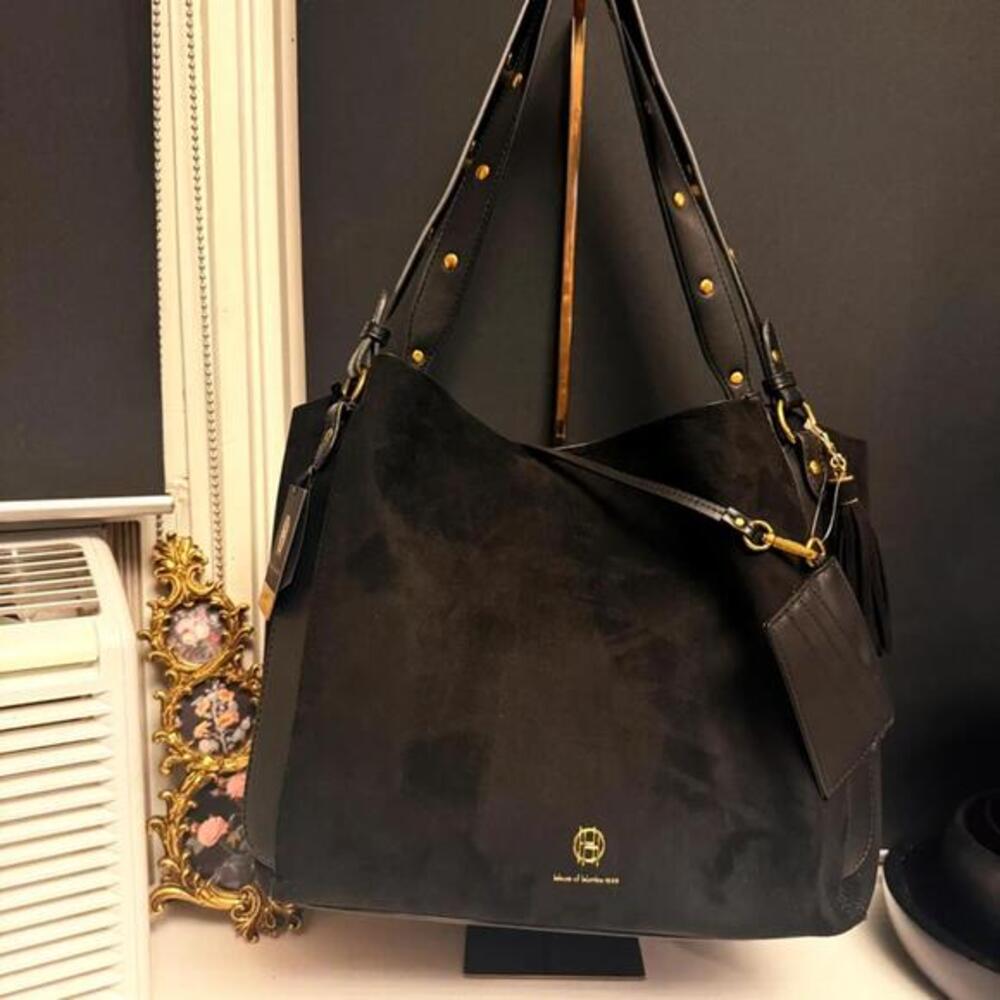 House of Harlow 1960 Black Suede Studded Luxe Tote Bag NWT